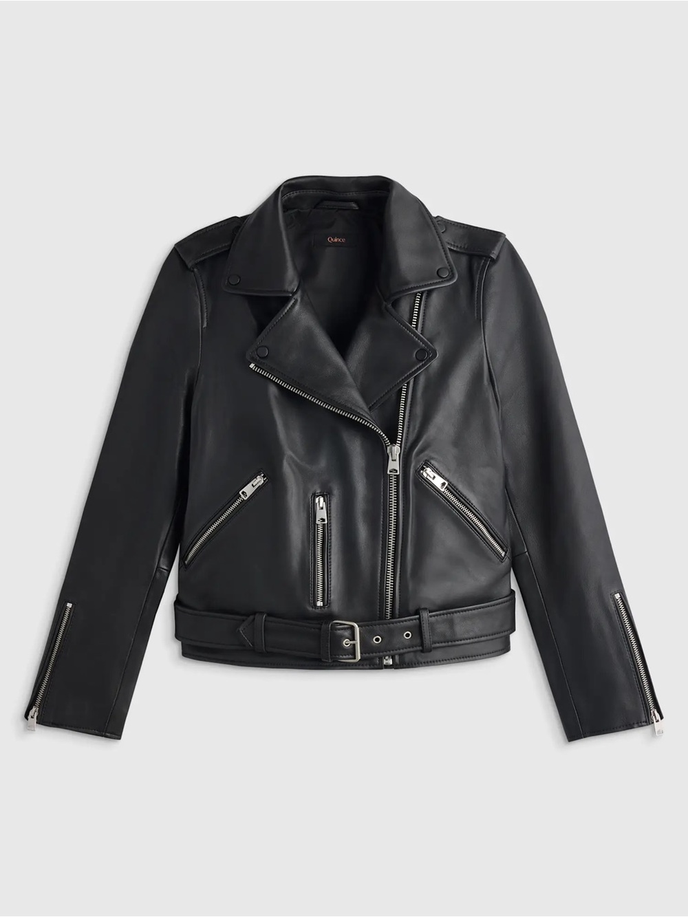 Quince Black Leather Moto Jacket with Belt